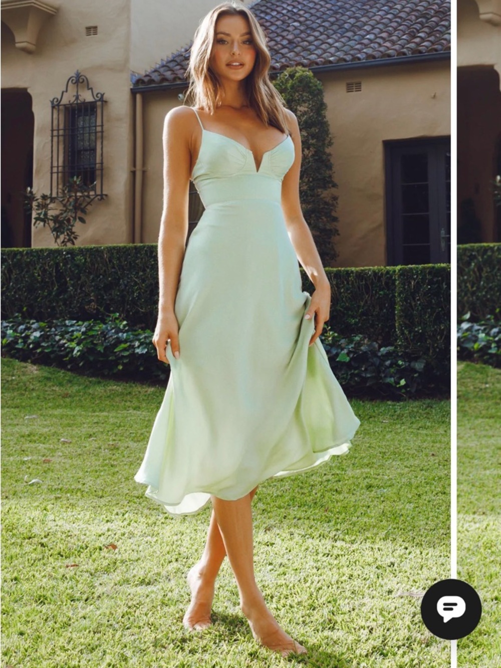 Selfie Leslie Avocado Green Spaghetti Strap Midi Dress Wedding Guest